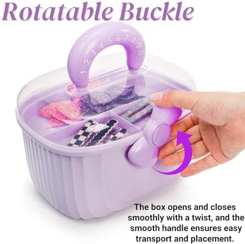 Noamus 10" Multipurpose Storage Box with Removable Tray, 2 Layer Cute Hair Accessories Organizer, Clear Plastic Folding Craft Case for Headbands, Sewing, Clips Ties Supplies, Purple