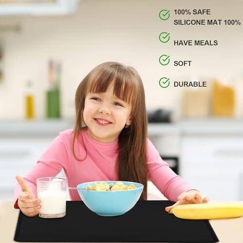 Standard Silicone Mat,Black Baking Mat-Food Grade Kids Dinner Table Placemat Non Slip Counter Mat with Raised Edges Heat Resistant Mat for Air Fryer Nonstick Pastry Dough Mat(1 Pack 23.6'' x 15.7'')