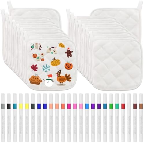 48 Pack DIY Pot Holders Craft Set White Blank Pot Holders Bulk