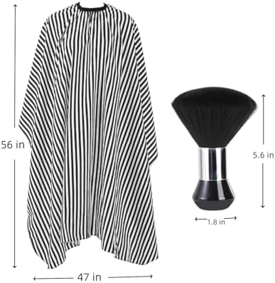 Professional Hair Cutting Cape with Neck Duster Brush, Large Size Salon Barber Cape for Men, Women and Kids(White with Black Stripes)