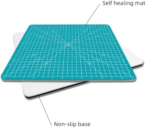 Rotating Self Healing Cutting Mat 14"x14" (13" Grid), Square Sewing Cutting Mat Board Perfect for Fabric Quilting & Art Projects, Turquoise