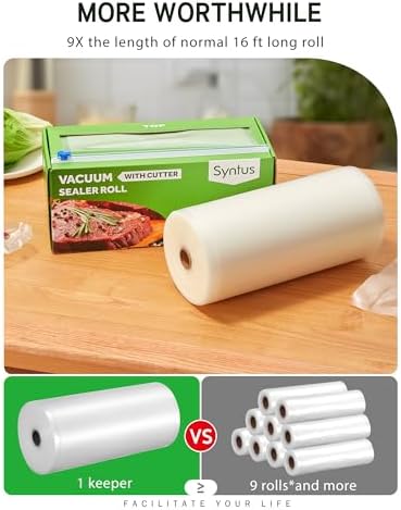 Syntus 8" x 150' Vacuum Sealer Bags Rolls Keeper with Cutter Dispenser