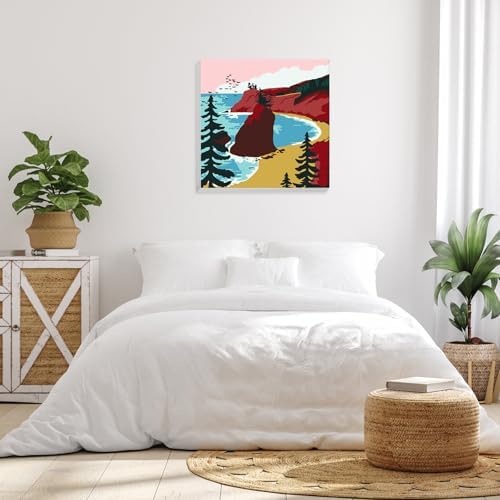 Bowetile Framed Paint by Numbers Landscape Kit for Adults, Adults' Paint-by-Number Kits on Canvas, Painting by Numbers, DIY Acrylic Number Painting for Home Wall Decor, 8x8in