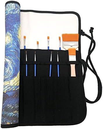 Funny live Paint Brush Holder Art Supplies, Artist Brush Holder & Storage Organizer Roll-Up Case Bag, Protect Acrylic Oil Watercolor Paintbrushes (Starry Night 20 Slot Pockets)