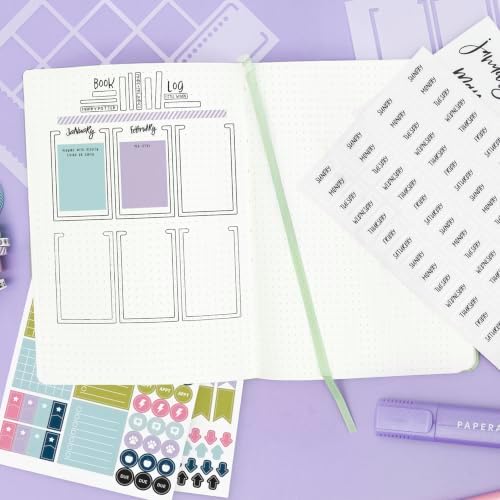 PAPERAGE Bullet Journal Kit, Dotted Journaling Set & Stationary Kit, Hardcover Dotted Journal Notebook (Sage Green), 12 fineliner Pens, 8 Sticker & 3 Stencil Sheets, 6 Washi Tapes