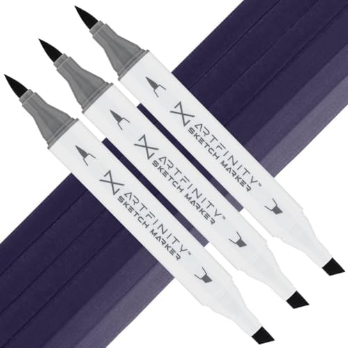 Artfinity Sketch Markers - Set of 3 - Grayish Violet BV7-6, Vibrant, Professional, Dye-Based Alcohol Markers for Artists, Drawing, Travel, & More
