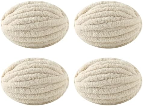Chunky Yarn for Hand Knitting, No7 Thick Yarn, 250Grams 32Yards, Pack of 4, Perfect for Knitters and Crafters (Beige)