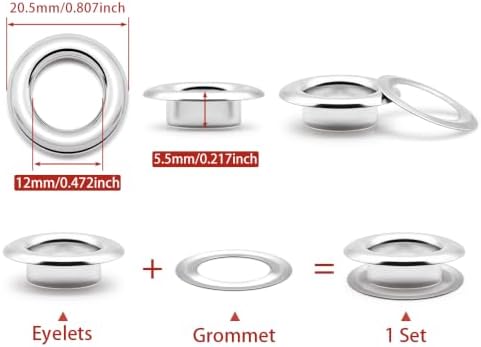 SEMINI 100 Sets 12mm Silver Grommet Eyelet Kit for Fabric Leather Crafts