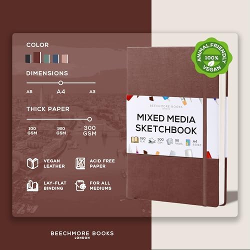 Beechmore Books A4 8.5x11 Mixed Media Sketchbook 300 GSM/140lb