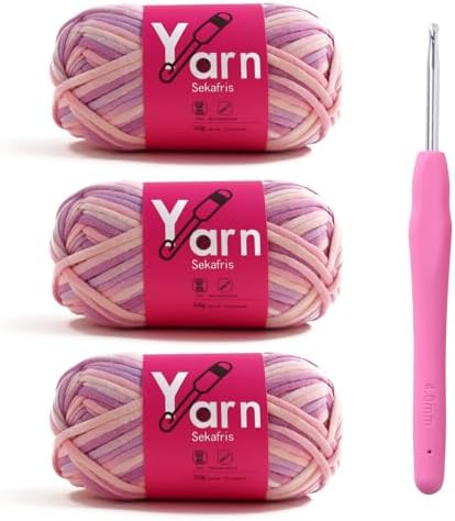 Crochet Yarn 150g/163.5yds Cotton Yarn for Crocheting - Crochet Knitting Yarn for Beginners with Easy-to-See Stitches - Yarn for Crocheting - Chunky Yarn -Cotton-Nylon Blend (Pinkish Purple)