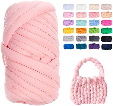 JeogYong Chunky Yarn for Hand Knitting, 0.55lb/10 Yards Arm Knitting Bulky Giant Tubular Yarn for Bags, Baskets, Pillows, Pet Nests, DIY Crafts (Light Pink)