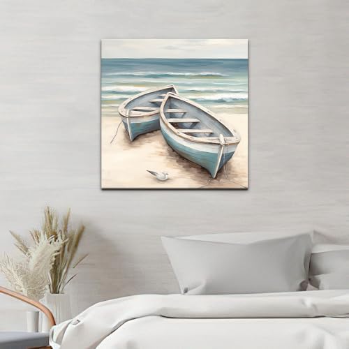 Natuyalo Paint by Numbers Kit with Framed - Boat Paint by Numbers for Adults Beginner Beach Seascape DIY Acrylic Painting by Numbers Kit Colorful Paintworks Artwork, 12x12 Inch