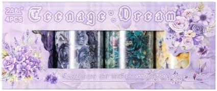 4 Rolls Floral PET Washi Tape Set,PET Tape Stickers for Journaling Kit