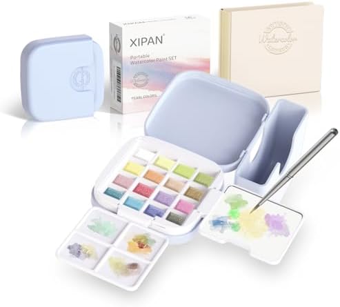 Mini Watercolor Paint Set, Compact Travel Art Kit with 16 Colors
