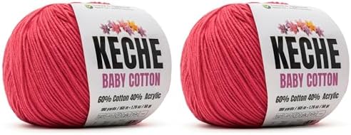 Keche Baby Cotton, 60% Cotton 40% Acrylic Yarn, Soft Cotton Yarn for Crochet and Knitting, Amigurumi Yarn 4 Skeins/Balls [1.76 Oz (50g) / 180 Yrds (165m)] x 2 Watermelon