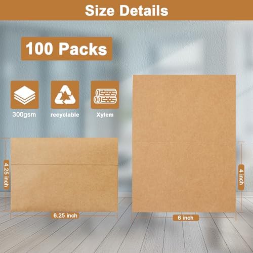 Silunkia 100 Packs Blank Brown Note Cards and Envelopes 4 x 6