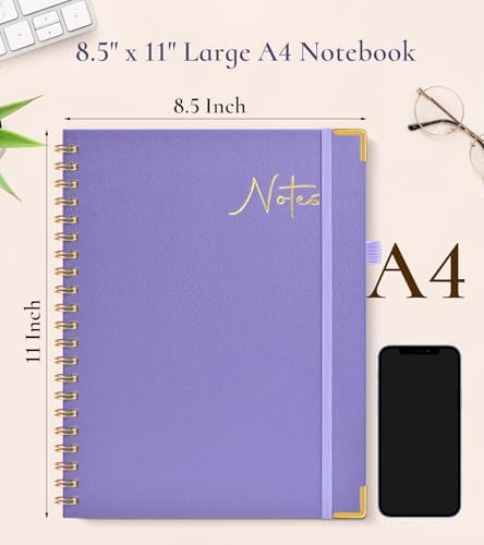 Blank Spiral Notebook Journal 8.5” x 11”, A4 Large Hardcover Sketch Book for Women Men, 100 GSM Blank Paper Drawing Notebook, Spiral Bound Sketchbook for Sketching School Work Note Taking, Purple