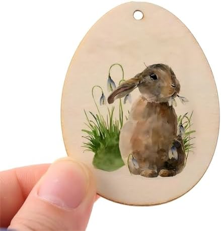 Wooden Egg Ornament, 10pcs Wooden Easter Decorations 3.5x2.7In Used for Painting and Decoration DIY Technology, Hanging skrnrhrery