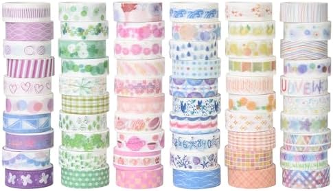 60 Rolls Washi Tape Set, 15mm, Colorful Craft Tape for Junk Journal Scrapbook, Bullet Journaling Scrapbooking Supplies, Planner Sticker DIY Craft Decor