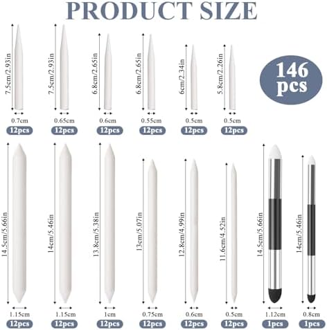148PCS 12 Sizes Blending Stumps and Tortillion for Drawing Artist Sketch