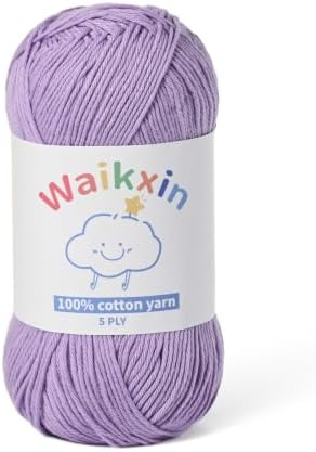 100% Cotton Yarn for Crocheting,Baby Yarn for Crocheting Soft,5 Ply Milk Cotton Yarn,#2 Sport Weight Cotton Yarn,3.52oz/262.4yds Amigurumi Yarn for Puzzle,Clothes&DIY Crafts.(Light Purple)