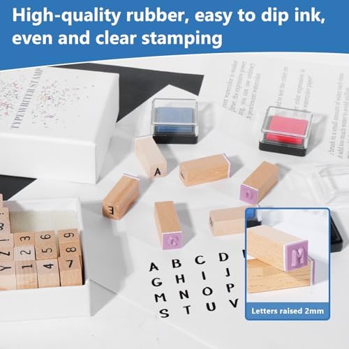 CraftyManor 39 PCS Small Letter Stamps and Ink Pad for Crafting, Clay Alphabet Wooden Rubber Stamp Kit, DIY Craft Scrapbook Supplies for Card Making (Small-41PCS)