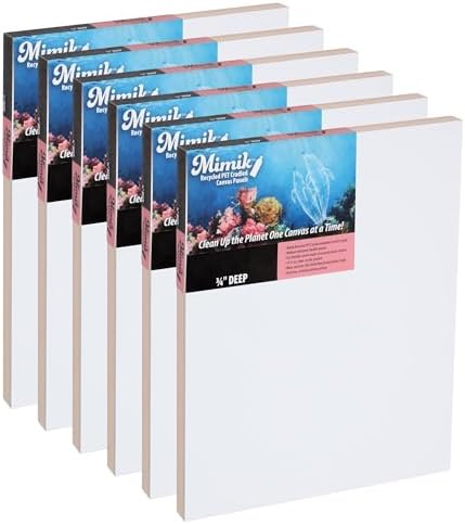 Creative Mark Mimik Recycled PET Cradled Canvas Panel 3/4" Depth - 8x10 Pack of 6 - Medium-Textured Painting Board for Eco-Conscious Artists, 14.11 oz Triple-Acrylic-Primed Weight Mounted Canvas