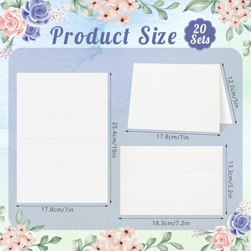 Prudiut 20 Sets Watercolor Cards with Envelopes, 5x7 In, 140 Lb Cold Press