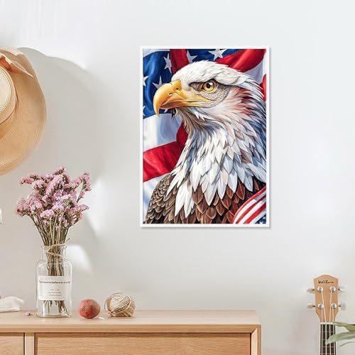 4th of July Diamond Painting Kit for Adults, Patriotic Independence Day Decor with American Flag and bald eagle, 5D Full Drill Round Diamond Art Kit, DIY Crystal Rhinestone Embroidery Painting