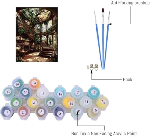 AIBOERL Paint by Numbers Kit for Adults Beginner,Treehouses Books, 12X16In