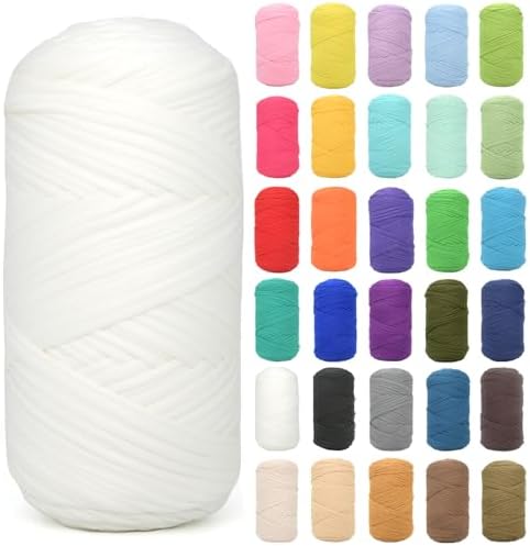 Tshirt Yarn for Crocheting,White T Shirt Chunky Elastic Fabric Thick T-Shirt Crochet Yarn for Beginners Crocheting Hand Knitting Bag/Basket/Coasters/DIY Crafts/Home Decor 200G(White