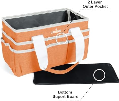 JJRING Craft Organizer Tote Bag Art Storage Caddy Orange | With Multiple Pockets For Sewing, Scrapbooking, School, Medical, And Office Supplies
