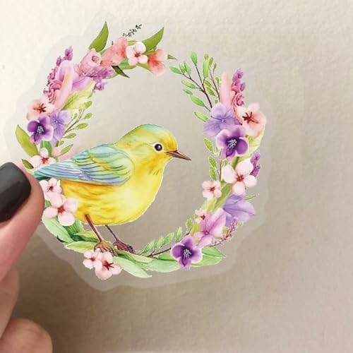 50 Pack Watercolor Bird Transparent Stickers for Teens - Floral Nature Birds Decals Waterproof PET Scrapbook Decals for Journal, Guitar, Notebook, Phone Case - Ins Aesthetic Nature Art Sticker Set
