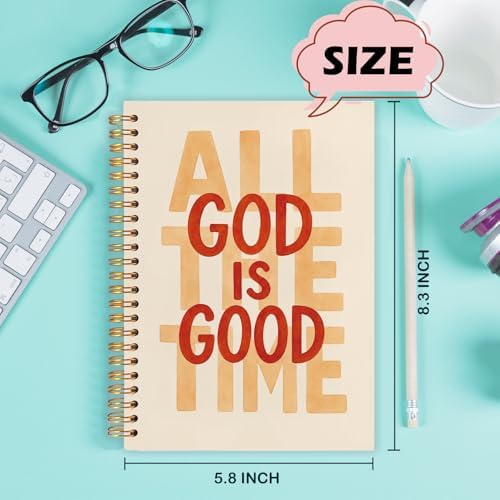 Yhtrg God Is Good Christian Spiral Hardcover Notebook, Cream and Burnt Orange Inspirational Writing Journal, Religious Faith Prayer Notebook for Bible Study Daily Journaling, 5.5x8.3