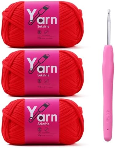 Crochet Yarn 150g/163.5yds Cotton Yarn for Crocheting - Crochet Knitting Yarn for Beginners with Easy-to-See Stitches - Yarn for Crocheting - Parfait Chunky Yarn -Cotton-Nylon Blend (Crimson)