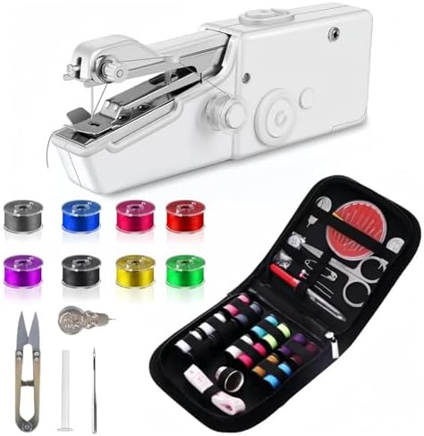 Handheld Sewing Machine,Sewing Machines for Beginners,Portable Electric Mini and Samll Hand Held Kit for Adults Included Mannual and Accessories,Sewing Hem Quick Stitching (White-1)
