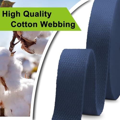 Cotton Webbing 1.5 Inch 12 Yards Natural Cotton Webbing Straps for Bags Handles, 1.5 Inch Weave Webbing for Cloth Tote Bag Straps Making,Cloth Belt, DIY Crafts Decoration (Navy Blue)