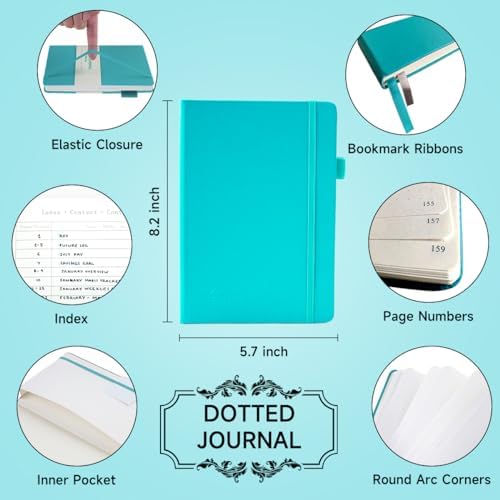 feela Dotted Journal Kit, Dot Grid Journal Hardcover Planner Notebook Set For Beginners Women Girls Note Taking with Journaling Supplies Stencils Stickers Pens Accessories, A5, 224 Pages, Teal