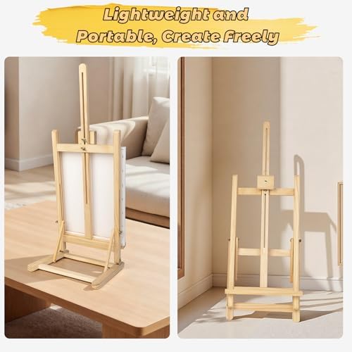 Heavy-Duty Wood Painting Easel H-Frame Tabletop Adjustable Up to 24 inch | Sturdy & Stable Art Easel Stand for Painting Canvases, Art and Crafts, For Adults, Artists, Oil Acrylic Watercolor Painting