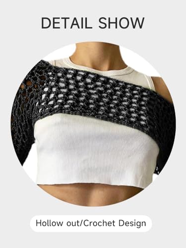 KEOMUD Women Crochet Tops Y2K Hollow Knit Bolero Shrug