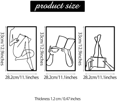 CHENGU 3 Pieces Metal Minimalist Abstract Woman Wall Art Line Drawing Wall Art Decor Single Line Female Home Hanging for Kitchen Bathroom Living Room