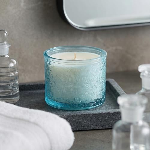 10 oz Blue Mandala Glass Candle Jars with Bamboo Lids, 9 Pack