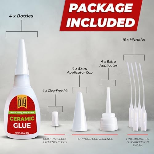 Y’allCanDiy Ceramic Glue Repair for Pottery, Porcelain, Super Glue 4 Pack