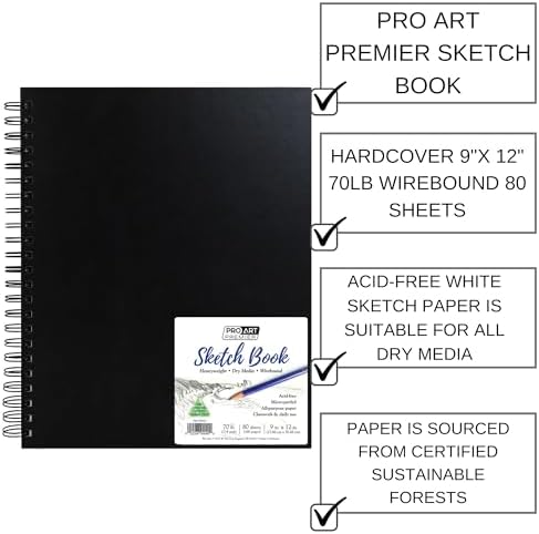 Pro Art Premium Sketch Book 9"x12" 80 Sheets, 70#, Wire, Sketch Book, Sketchbook, Drawing Pad, Pad, Drawing Paper, Art Book, Paper, Sketchbook for