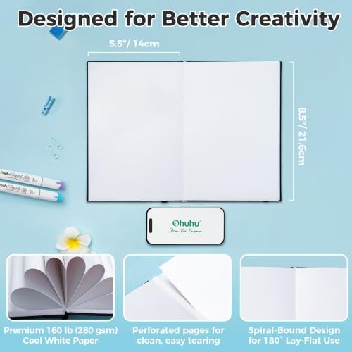 Ohuhu 5.5"x8.5" Double-Sided Bleedproof Marker Pad Art Sketchbook 50 Sheets