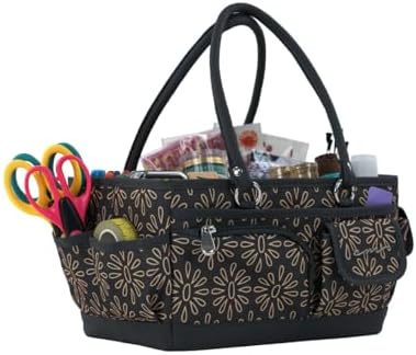 Everything Mary Junior Deluxe Store & Tote Organizer – Tan Geo Craft Caddy with Handles – Collapsible Storage Bag for Sewing, Scrapbooking, Art Supplies & DIY Craft Projects