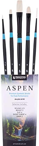 Princeton Aspen 6500 Series 5pc Professional Paint Brushes for Acrylic Painting - Synthetic Oil, Gouache, and Acrylic Paint Brushes Set - Filbert Striper Flat & Round Set of Art Brush | 5pc Synthetic Oil, Gouache, Watercolor and Acrylic Paint Brushes S...