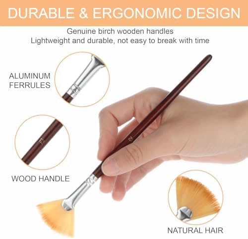 18 Pcs Fan Paint Brushes, Artist Painting Brush Set Professional Soft Anti-Shedding Nylon Brush Wooden Handle Oil Acrylic Brush Suitable for Acrylic Painting, Oil Watercolor Painting