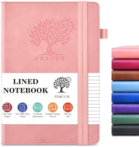 Lined Notebook 5.9"x8.5", Hardcover Leather Journal for Women Men,160 Pages | Medium Size 100 Gsm Writing Journal, Leather Journaling Notebooks for Work School Business Travel Note taking & Daily Diary