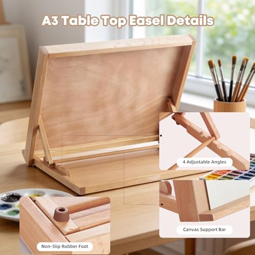 Wooden Table Top Easels for Painting A3 18.5"x14.2" Tabletop Easel